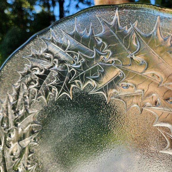 Vintage Mikasa Crystal Hostess Platter Holly Design 14" Round Serving Tray Japan - Picture 5 of 11